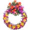 A sympathy wreath adorned with vibrant flowers, set against a pristine white background