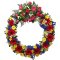 A sympathy wreath adorned with red, yellow, and blue flowers, representing compassion and solace