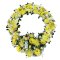Sympathy wreath adorned with yellow and white flowers, conveying heartfelt condolences